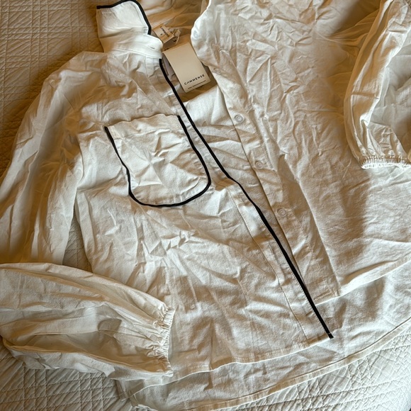 NWT Commense Linen Blend Contrast Trim TOP - Picture 7 of 7